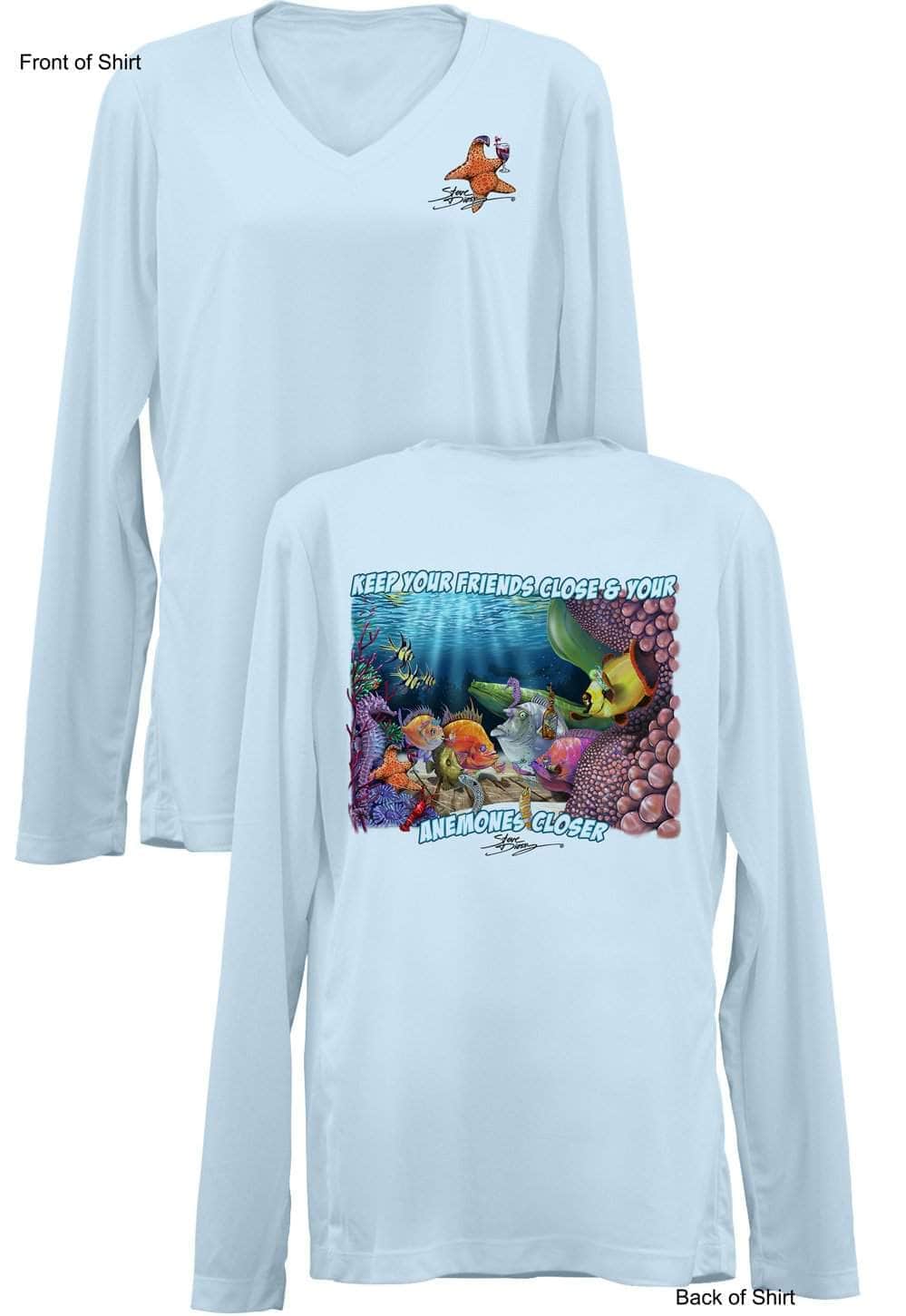 Anemones Closer- Ladies Long Sleeve V-Neck-100% Polyester